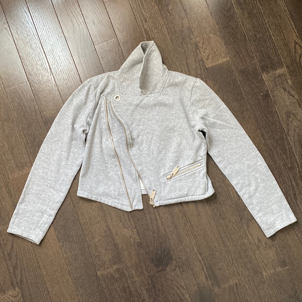 DKNY Gray Biker Style Cotton Crop Jacket